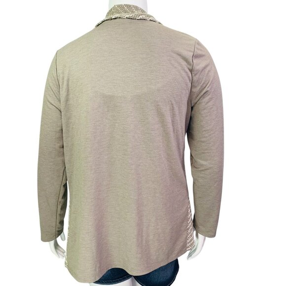 Logo Lori Goldstein Womens Cardigan Mixed Media Open Front Boucle Knit Shale XL - Picture 6 of 11